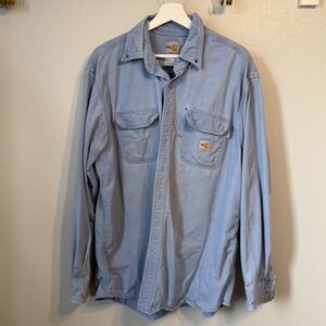 Carhartt FR Shirt Mens XL Blue Flame Resistant Cat2 Workwear Chambray Denim Long